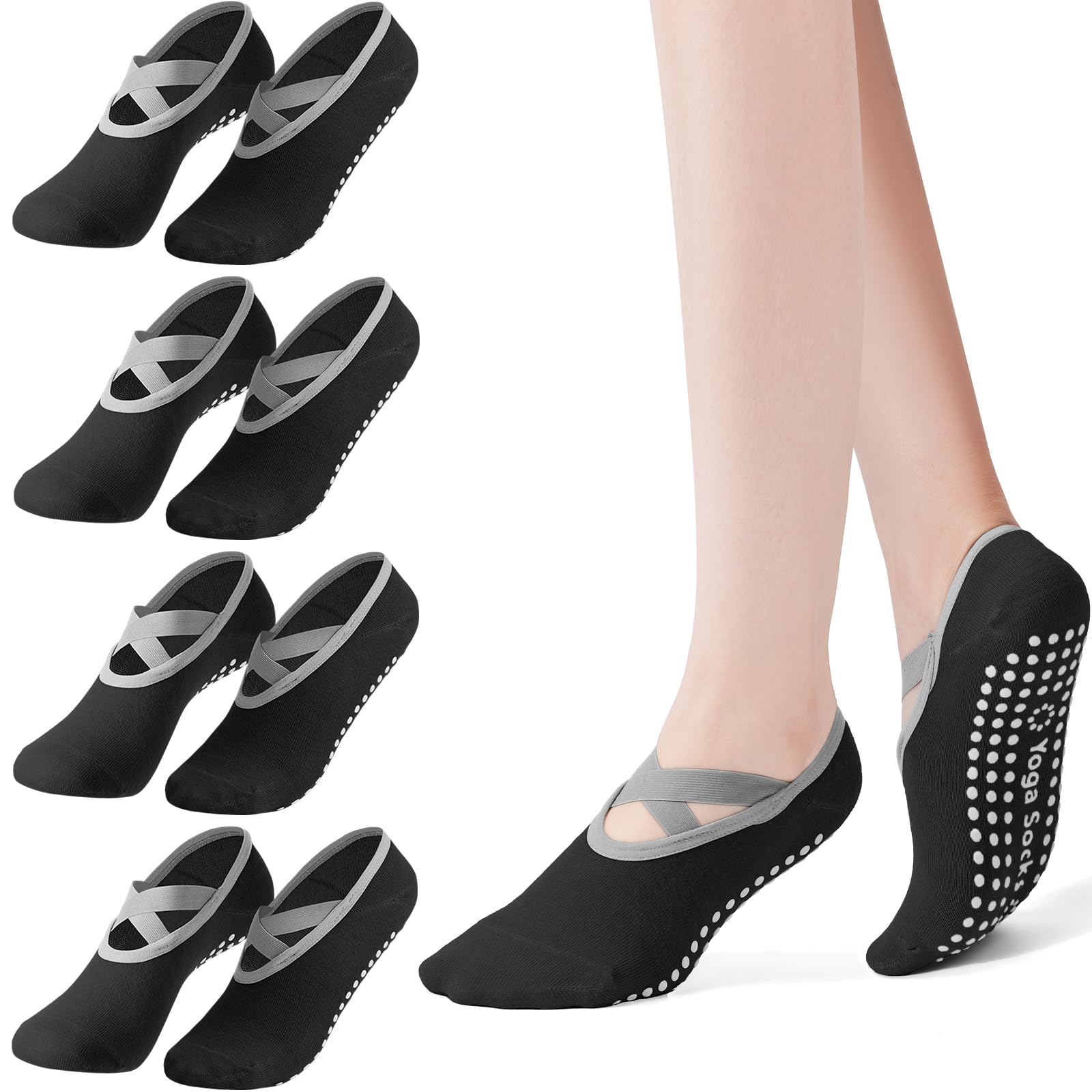 Medias Para Pilates Y Yoga - 4-Pack Women's Pilates Socks, Non Slip